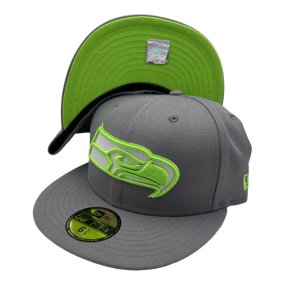 Seattle Seahawks New Era All Storm Gray With Lime Green Logo 59FIFTY Fitted Hat