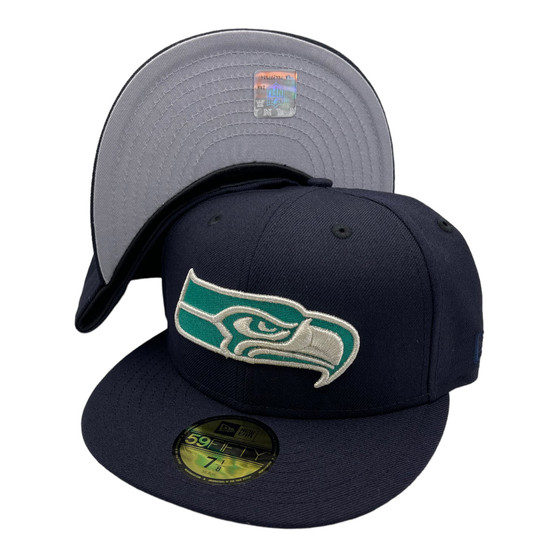 Seattle Seahawks New Era All Navy With Metallic Silver Logo 59FIFTY Fitted Hat