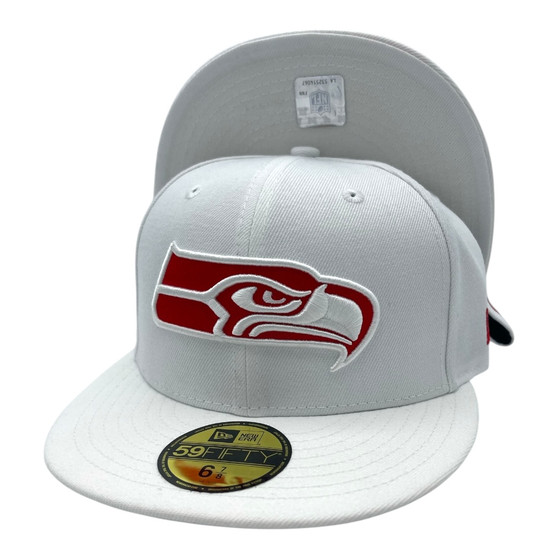 Seattle Seahawks New Era All White With Red Inside The Seahawk 59FIFTY Fitted Hat