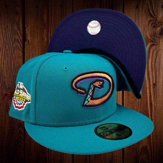 Arizona Diamondbacks New Era All Turquoise/Purple Bottom With 2001 World Series Patch On Side 59FIFTY Fitted Hat