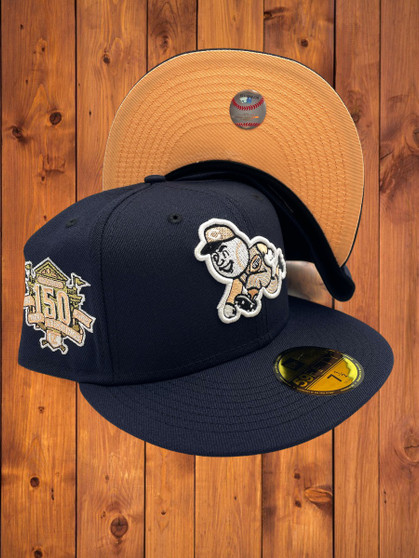 Cincinnati Reds New Era Navy/Peach Bottom With 150 Years Established Patch On Side 59FIFTY Fitted Hat