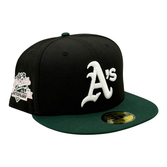 Oakland Athletics New Era Black/Dark Green Bill With Pink Bottom And 1999 World Series Patch On Side 59FIFTY Fitted Hat