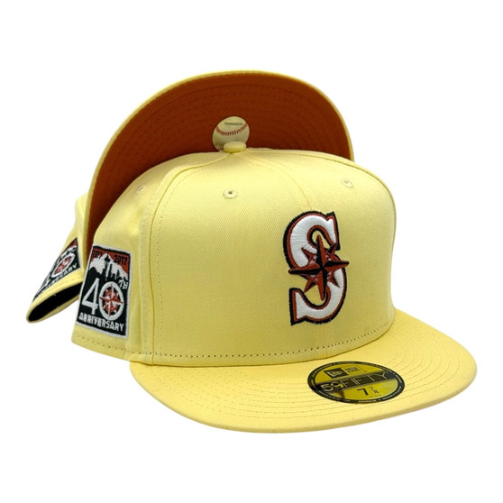 Seattle Mariners New Era Glow In The Dark Soft Yellow/Orange Bottom With 40TH Anniversary Patch On Side 59FIFTY Fitted Hat