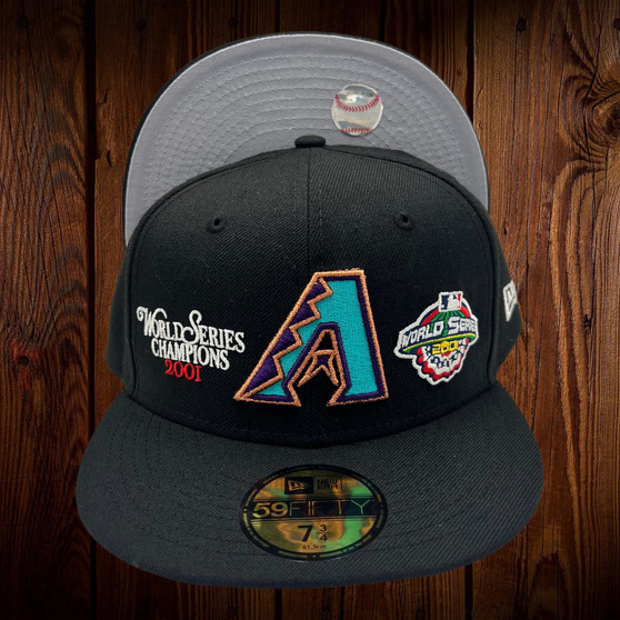 Arizona Diamondbacks New Era All Black With 2001 World Series Patches In The Front 59FIFTY Fitted Hat