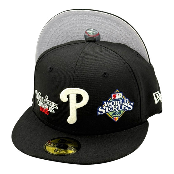 Philadelphia Phillies New Era All Black 2008 World Series Patches In The Front 59FIFTY Fitted Hat