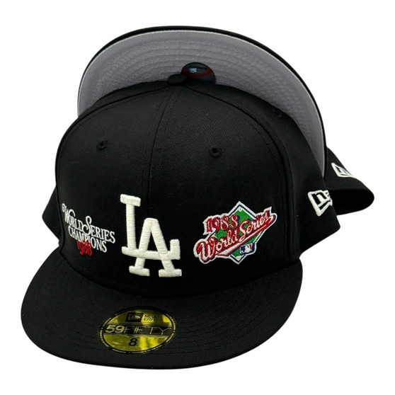 Los Angeles Dodgers New Era All Black With 1988 World Series Patches In The Front 59FIFTY Fitted Hat
