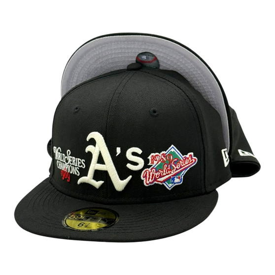 Oakland Athletics New Era All Black With 1989 World Series Patches In The Front 59FIFTY Fitted Hat