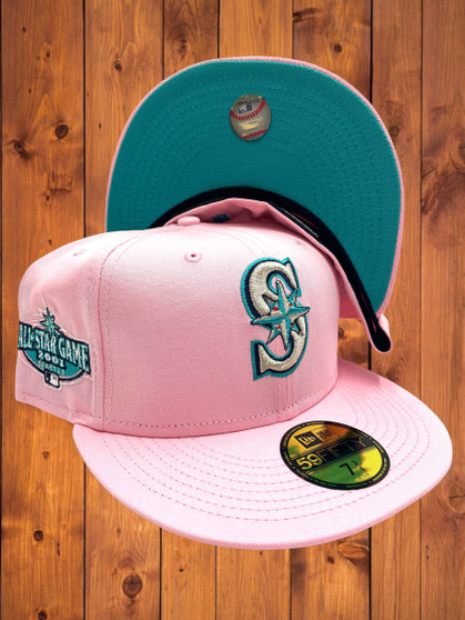 Seattle Mariners New Era All Pink/Teal Bottom With 2001 All Star Game Patch On Side 59FIFTY Fitted Hat