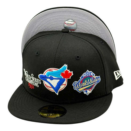 Toronto Blue Jays New Era All Black With 1992 World Series Patches In The Front 59FIFTY Fitted Hat