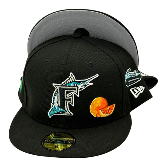 Florida Marlins New Era All Black/Gray Bottom With Florida Patches All Over 59FIFTY Fitted Hat