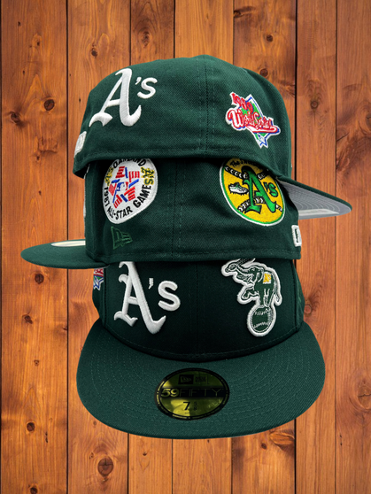 Oakland Athletics New Era All  Dark Forest Green /Gray Bottom With Patches All Over 59FIFTY Fitted Hat