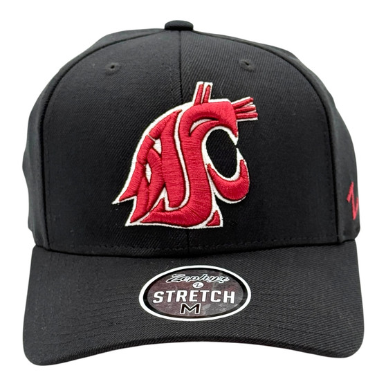 Washington State Cougars Zephyr All Black With Team Color Logo Stretch Fit Hat