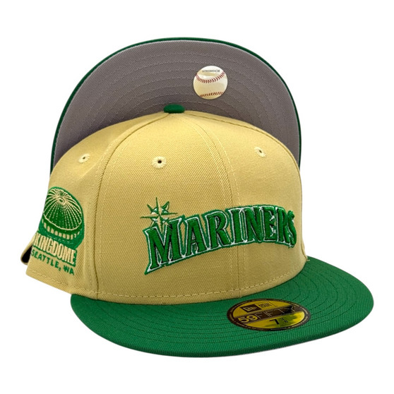 Seattle Mariners New Era Script Vegas Gold/Kelly Green Bill And Gray Bottom With Kingdome Patch On Side 59FIFTY Fitted Hat