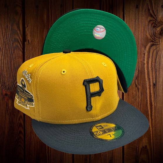 Pittsburgh Pirates Mustard Yellow/Black Bill With Green Bottom And 1971 World Series Patch On Side 59FIFTY Fitted Hat