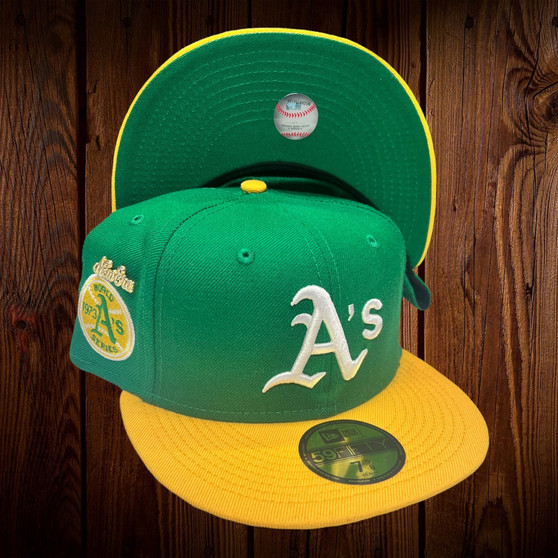 Oakland Athletics New Era Kelly Green/Yellow Bill With Green Bottom And 1973 World Series Patch On Side 59FIFTY Fitted Hat