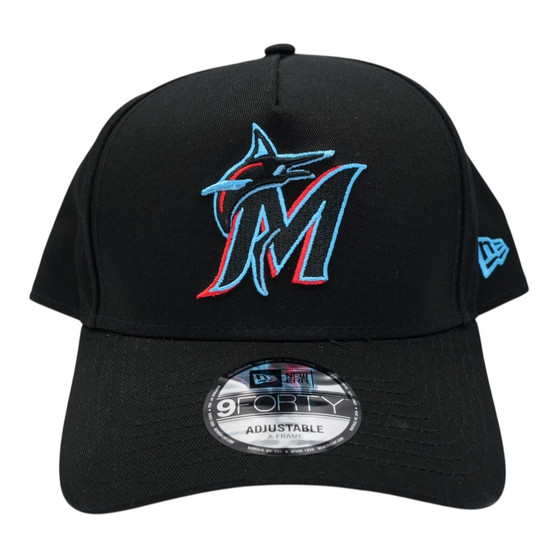 Miami Marlins New Era All Black And Gray Bottom 9FORTY A-Frame Adjustable Snapback Hat
