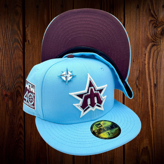 Seattle Mariners New Era Sky Blue/Maroon Bottom With 40TH Anniversary Patch On Side 59FIFTY Fitted Hat