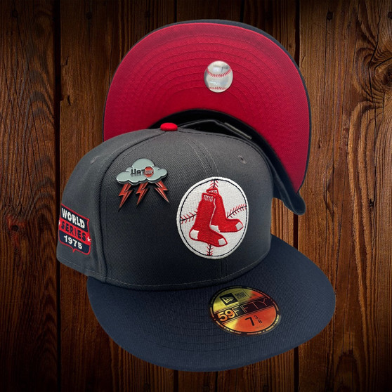 Boston Red Sox Charcoal Gray/Navy Bill And Red Bottom With 1975 World Series Patch On Side 59FIFTY Fitted Hat