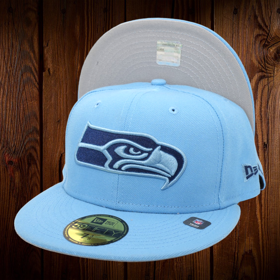 Seattle Seahawks New Era All Sky Blue Basic Logo And Gray Bottom 59FIFTY Fitted Hat