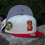Seattle Mariners New Era Chrome White/Red Bill And Gray Bottom With 35TH Anniversary Patch On Side 59FIFTY Fitted Hat