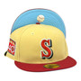 Seattle Mariners New Era Vegas Gold/Hot Red Bill And Doscientos Blue Bottom With 40TH Anniversary Patch On Side 59FIFTY Fitted Hat