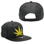 Marijuana Zion Black PU Leather With Gold Leaf Flat Bill Adjustable Snapback Hat