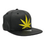 Marijuana Zion Black PU Leather With Gold Leaf Flat Bill Adjustable Snapback Hat