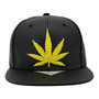 Marijuana Zion Black PU Leather With Gold Leaf Flat Bill Adjustable Snapback Hat