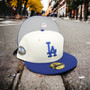 Los Angeles Dodgers New Era Chrome/Dark Royal Blue And Gray Bottom With Dodgers Stadium 50TH Anniversary Patch On Side 59FIFTY Fitted Hat