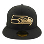 Seattle Seahawks New Era All Black With Metallic Gold Logo 59FIFTY Fitted Hat