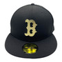 Boston Red Sox New Era All Black With Metal Gold Badge 59FIFTY Fitted Hat