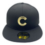 Chicago Cubs New Era All Black With Metal Gold Badge 59FIFTY Fitted Hat