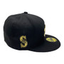 Seattle Mariners New Era All Black With Metal State Gold Badge And "S" Logo Inside 59FIFTY Fitted Hat