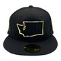 Seattle Mariners New Era All Black With Metal State Gold Badge And "M" Logo Inside 59FIFTY Fitted Hat