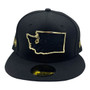 Seattle Seahawks New Era All Black With Metal State Gold Badge And Logo Inside 59FIFTY Fitted Hat