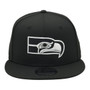 Seattle Seahawks New Era Black And White With Retro Logo 9FIFTY Adjustable Snapback Hat