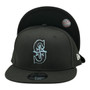 Seattle Mariners New Era All Black Sky Blue Outline 9FIFTY Adjustable Snapback Hat