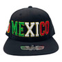 Mexico All Black Country Colors In Letters With Flag On The Side Adjustable SnapBack Hat