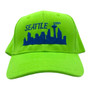 Seattle The City Women’s All Lime Green/Metallic Blue Pony Hole Pre-Curved Adjustable Velcro Back Hat