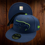 Seattle Seahawks New Era All Navy Hat With Lime Green Outline Around Seahawk 59FIFTY Fitted Hat
