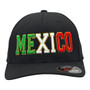 Mexico Hatstop All Black With Flag Colors In Letters With Country Patch Flex-Fit Hat