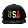 USA Hatstop All Black Country Colors In Letters With Flag Patch Adjustable Snapback Hat