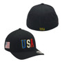 USA Hatstop All Black With Flag Colors In Letters With Country Patch Flex-Fit Hat