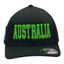 Australia Hatstop All Black/Green Letters With Country Patch Flex-Fit Hat