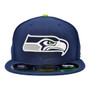 Seattle Seahawks New Era All Navy With Lime Green Button With Team Color 59FIFTY Fitted Hat