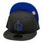 Seattle Mariners New Era All Black With Royal Blue Outline Around Trident Letter "M" 59FIFTY Fitted Hat