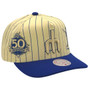 Seattle Mariners Mitchell & Ness Pinstripe Chrome White/Royal Blue A-Frame Adjustable Snapback Hat