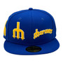 Seattle Mariners New Era All Royal Blue With Cooperstown Team Logos Wrapped All Around 59FIFTY Fitted Hat