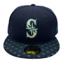 Seattle Mariners New Era All Navy With Teal Embossed Stars All Over Bill 59FIFTY Fitted Hat