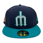 Seattle Mariners New Era Navy/Teal Bill With Liquid Chrome Patch On Side Diamond Era 59FIFTY Fitted Hat